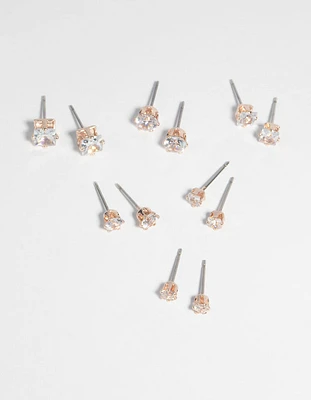 Rose Gold Cubic Zirconia Earring 6-Pack