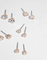 Rose Gold Cubic Zirconia Earring 6-Pack