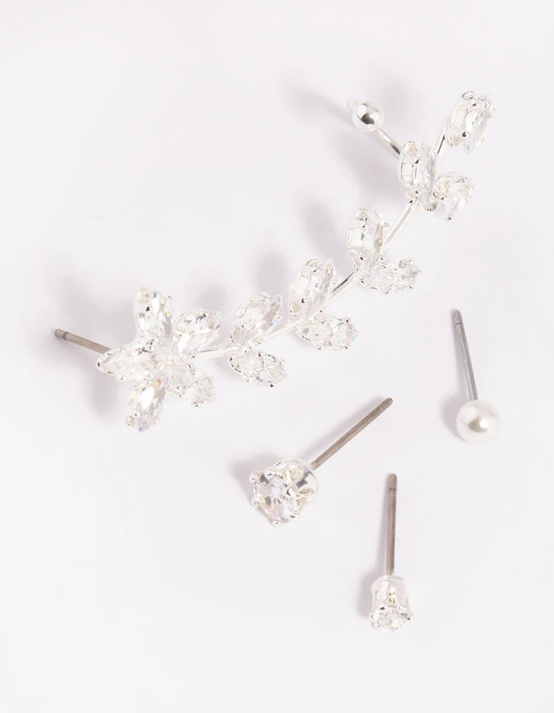 Silver Cubic Zirconia Vine Cuff Earring 4-Pack