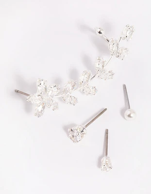 Silver Cubic Zirconia Vine Cuff Earring 4-Pack