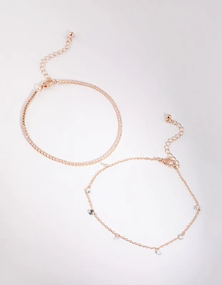 Rose Gold Cubic Zirconia Tennis Anklet