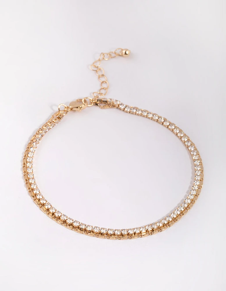 Gold Cubic Zirconia Tennis Anklet