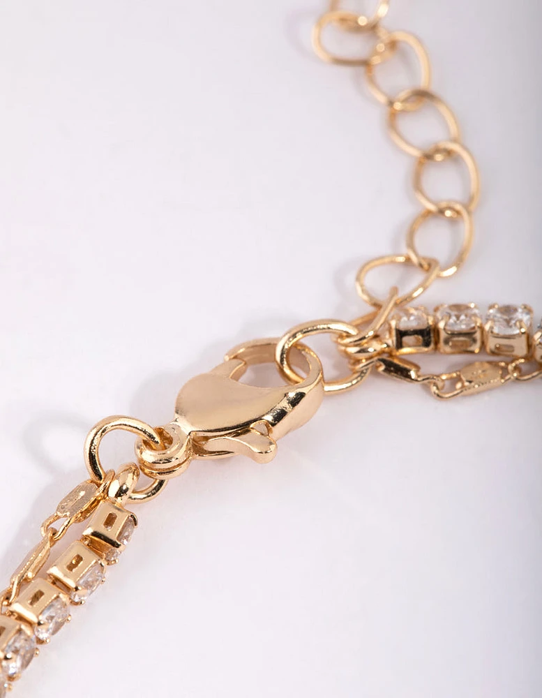 Gold Cubic Zirconia Tennis Anklet