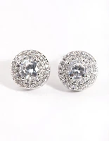 Silver Cubic Zirconia Round Halo Stud Earrings