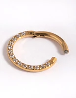 Gold Plated Titanium Cubic Zirconia Clicker Ring