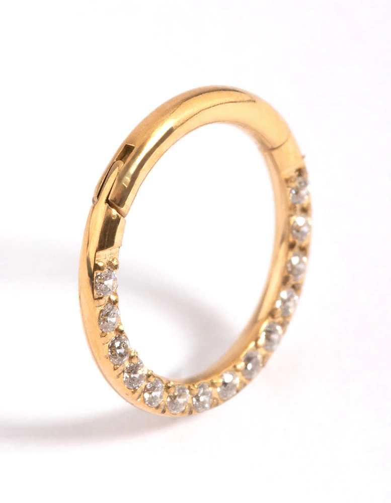 Gold Plated Titanium Cubic Zirconia Clicker Ring