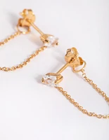 Gold Plated Sterling Silver Cubic Zirconia Chain Stud Earrings