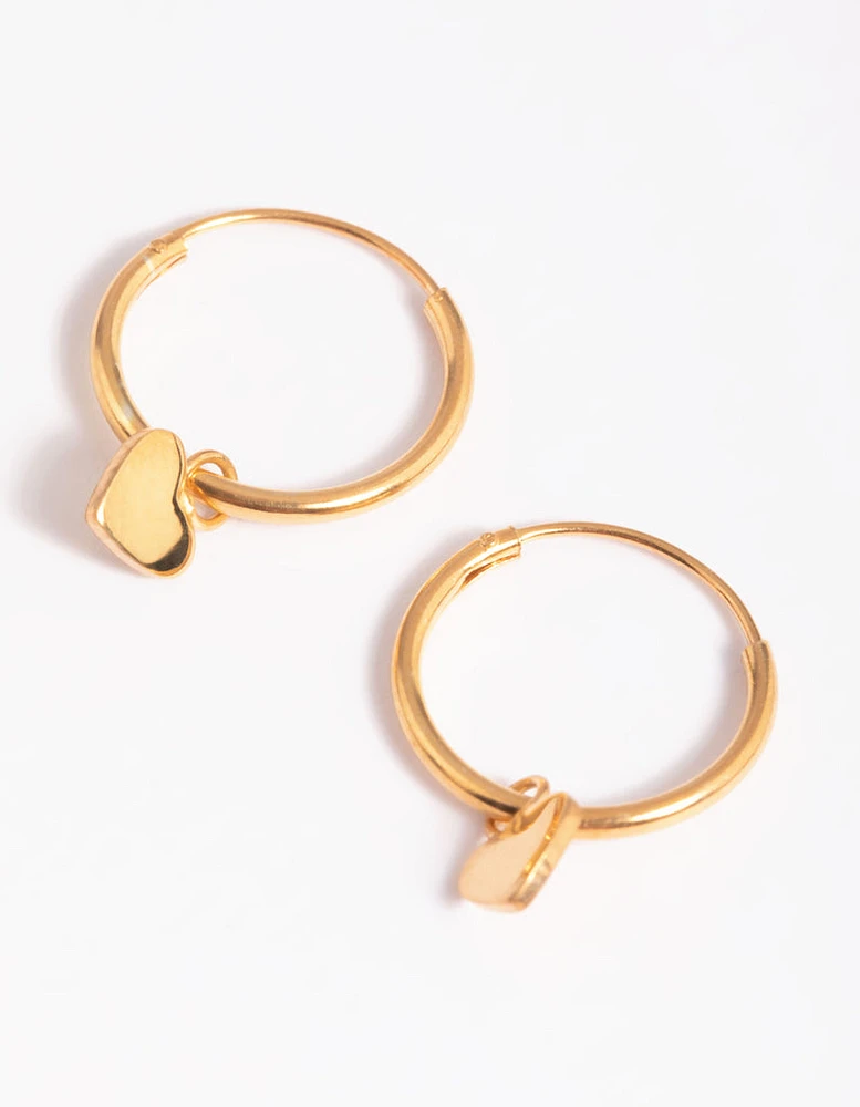 Gold Plated Sterling Silver Heart Huggie Hoop Earrings