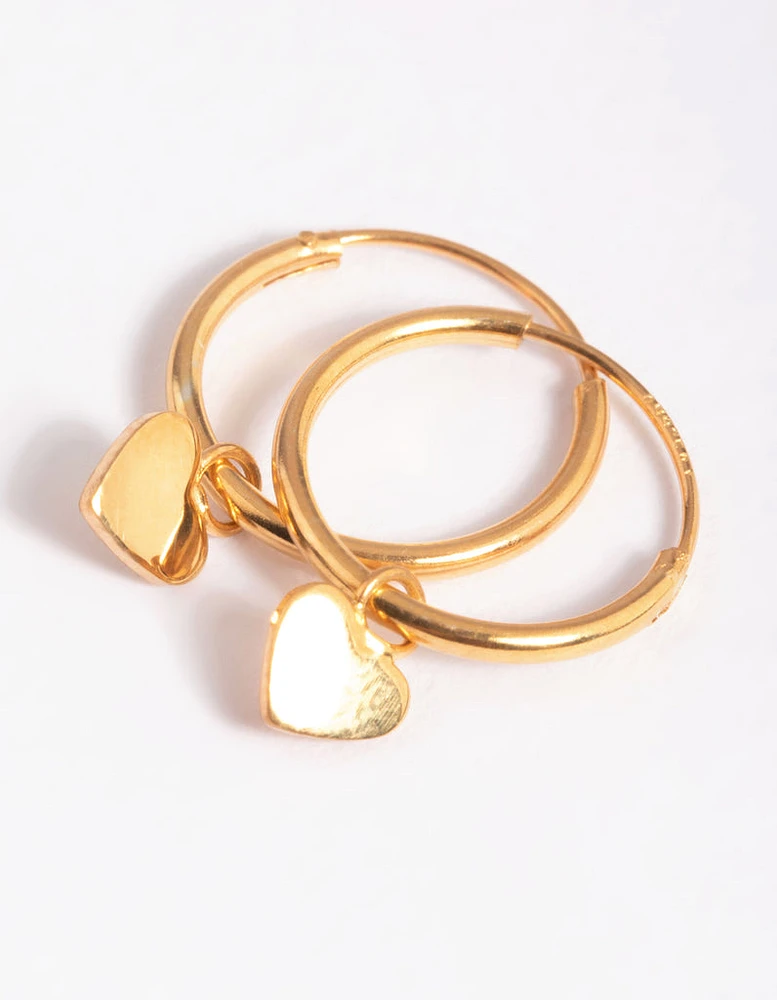 Gold Plated Sterling Silver Heart Huggie Hoop Earrings