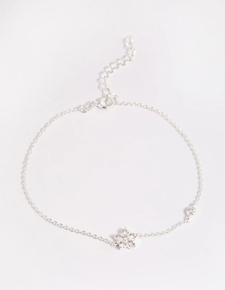 Sterling Silver Cubic Zirconia Flower Bracelet