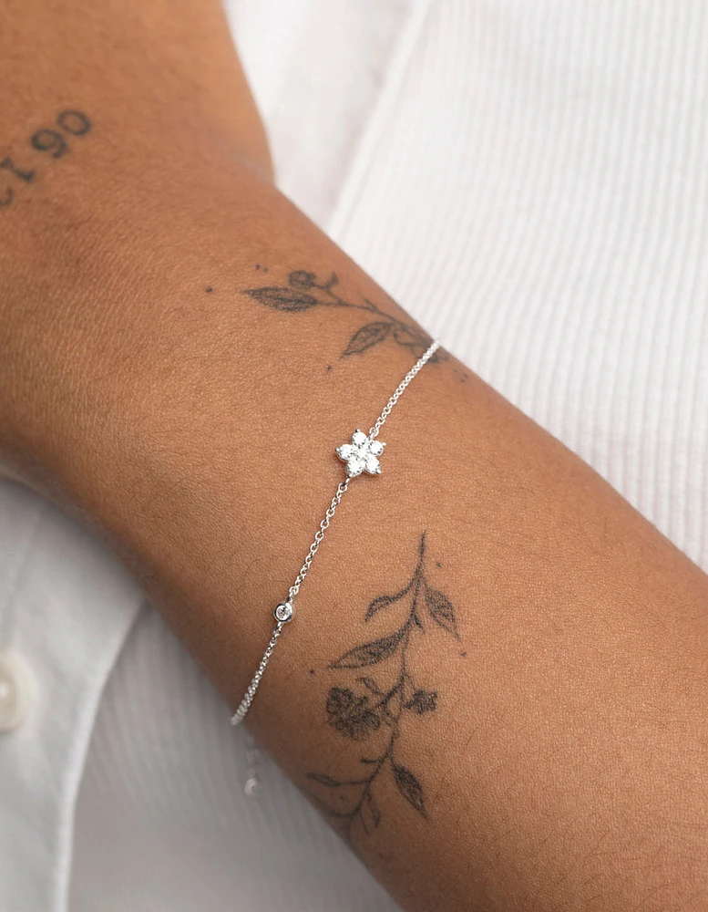 Sterling Silver Cubic Zirconia Flower Bracelet