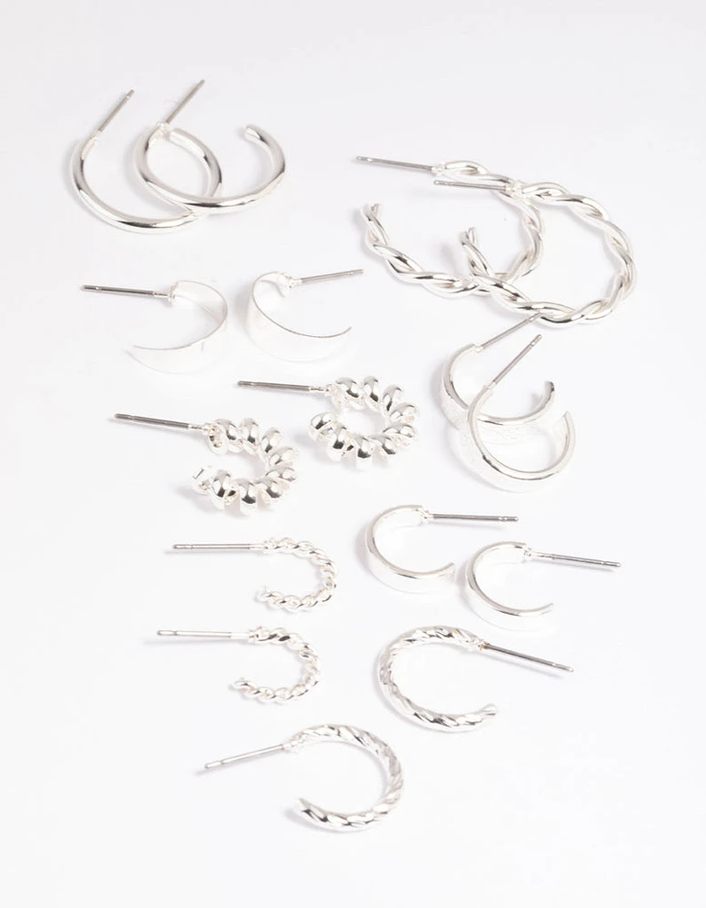 Silver Twisted Hoop Earring 8-Pack