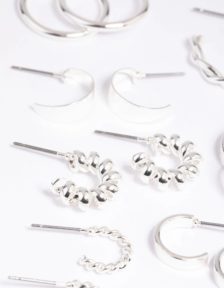 Silver Twisted Hoop Earring 8-Pack