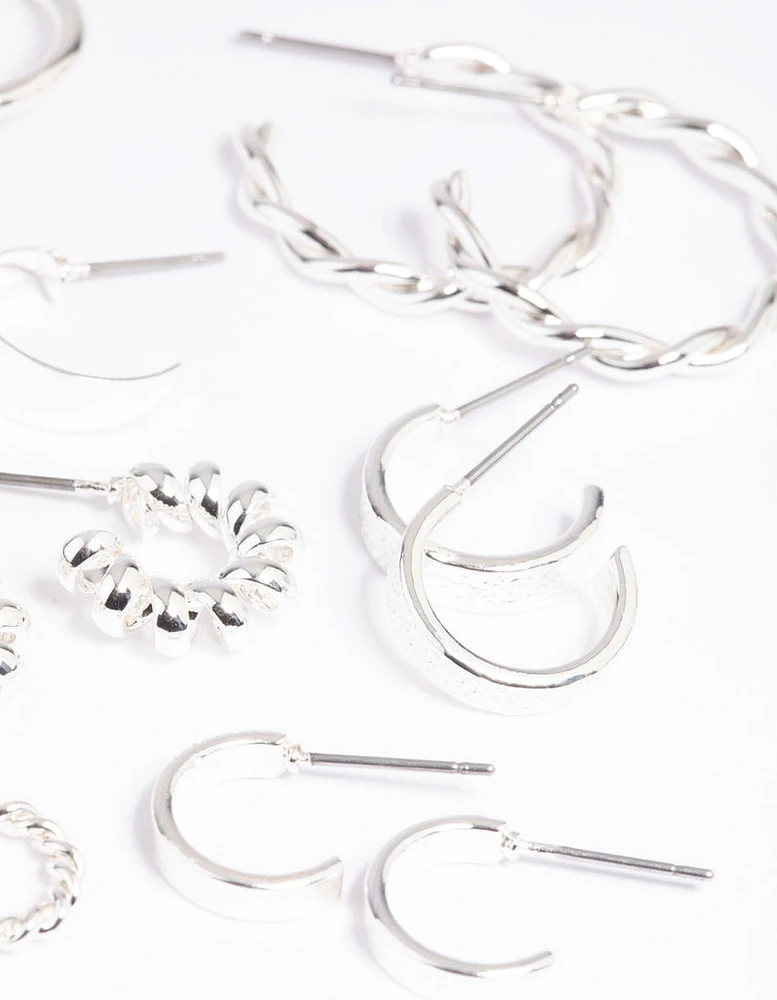 Silver Twisted Hoop Earring 8-Pack