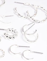 Silver Twisted Hoop Earring 8-Pack