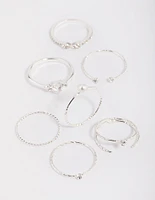 Silver Dainty Diamante & Pearl Ring Pack