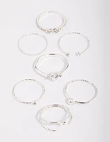 Silver Dainty Diamante & Pearl Ring Pack