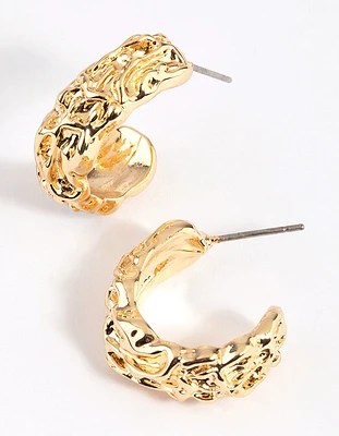 Gold Plated Molten Hoop Earrings