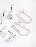 Silver Plated Cubic Zirconia Earring Stack 6-Pack