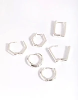 Silver Plated Hexagon Earring Stack 6-Pack