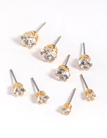 Gold Plated Cubic Zirconia Ascending Earring Stack 8-Pack