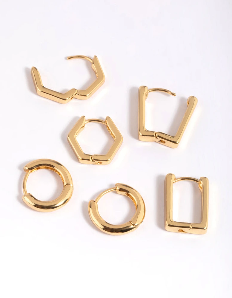 Gold Plated Hexagon Earring Stack 6-Pack