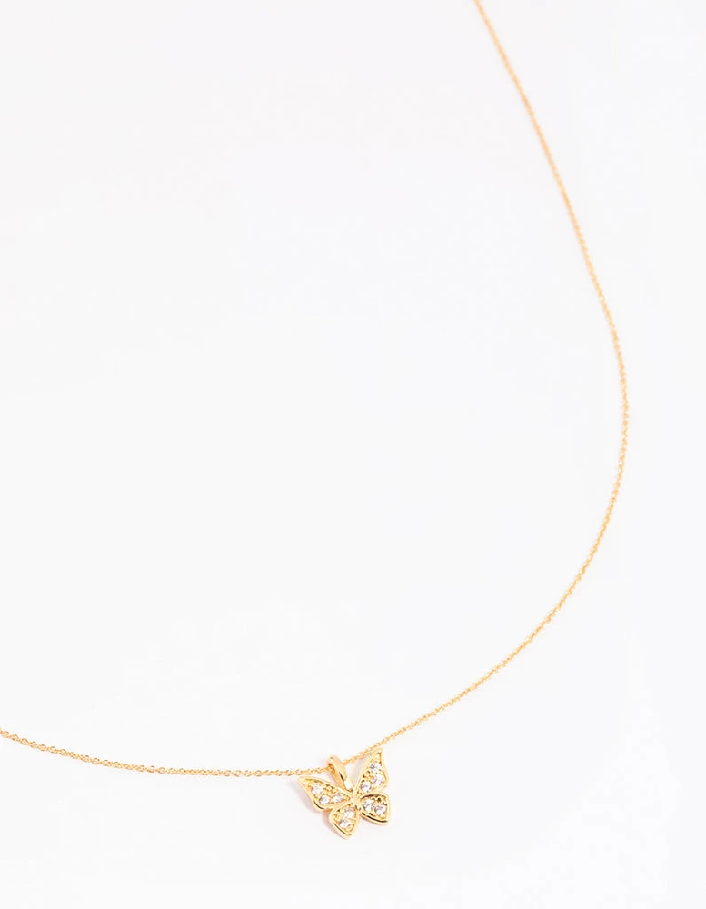 Gold Plated Pave Butterfly Necklace