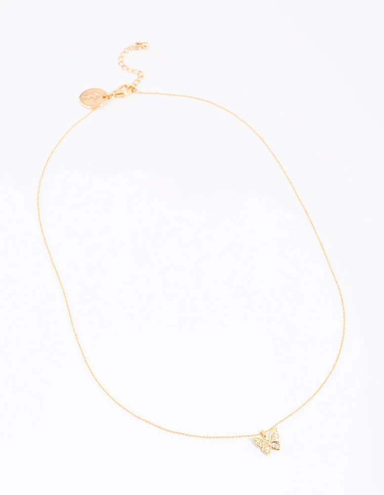 Gold Plated Pave Butterfly Necklace