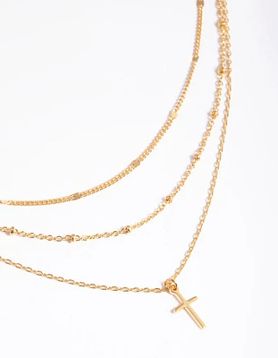 Gold Plated Layered Cross Necklace