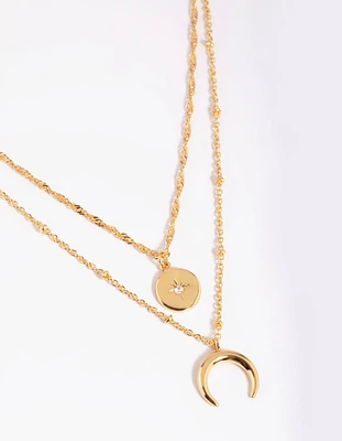 Gold Plated Celestial Layered Necklace