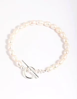 Silver Plated Pearl Fob Bracelet