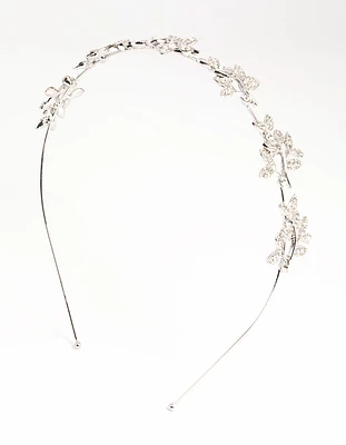 Rhodium Diamante Leaf Cluster Headband