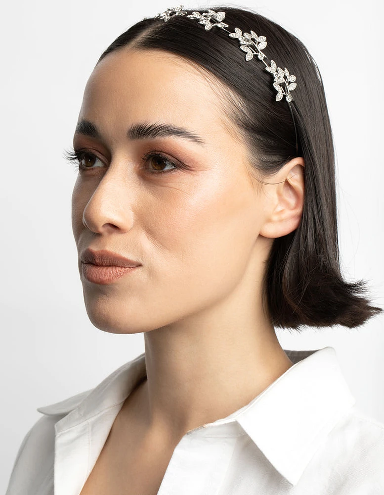 Silver Diamante Leaf Cluster Headband