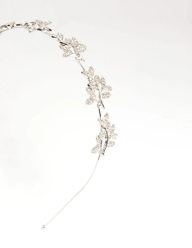 Silver Diamante Leaf Cluster Headband