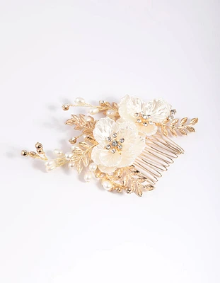 Gold Pearlised Flower Comb