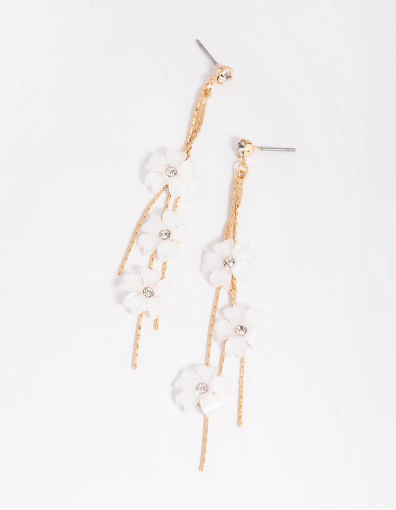 Gold Floating Flower Drop Earrings