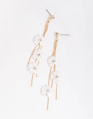 Gold Floating Flower Drop Earrings