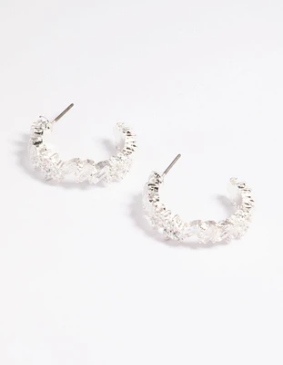 Silver Cubic Zirconia Baguette Hoop Earrings