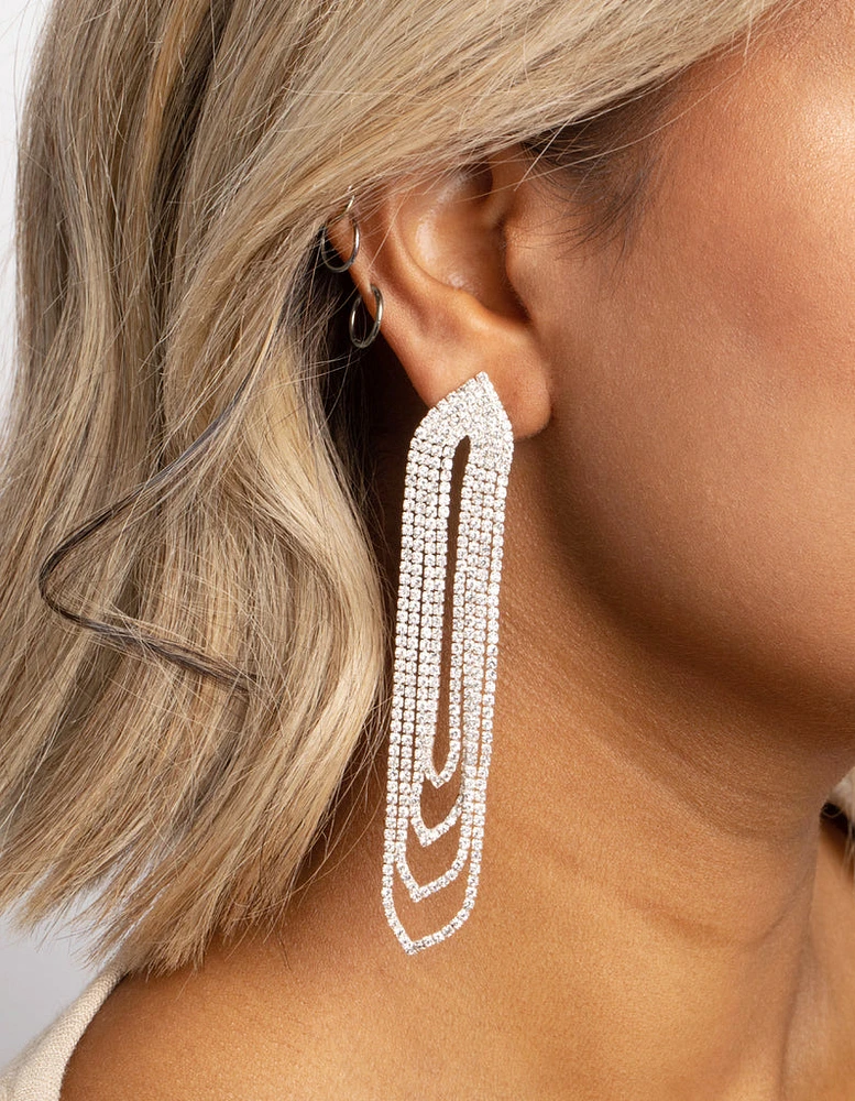 Silver Oval Diamante Drop Earrings