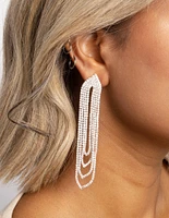 Silver Oval Diamante Drop Earrings