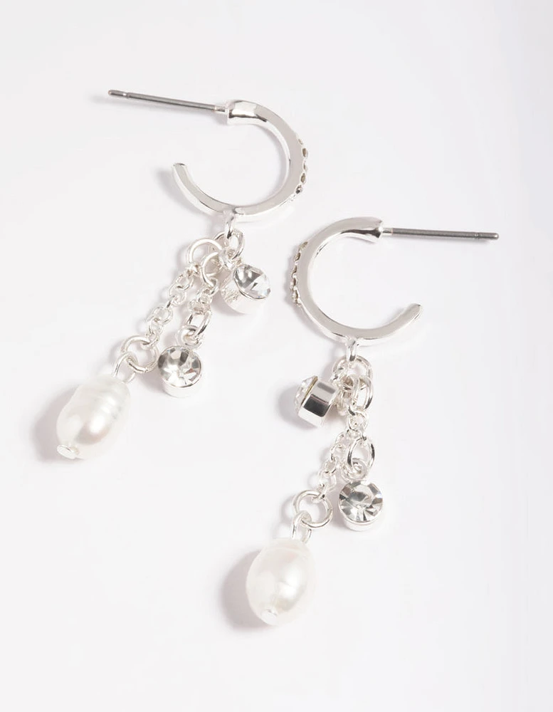 Silver Plated Freshwater Pearl Chain Drop Earrings