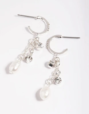 Silver Plated Freshwater Pearl Chain Drop Earrings