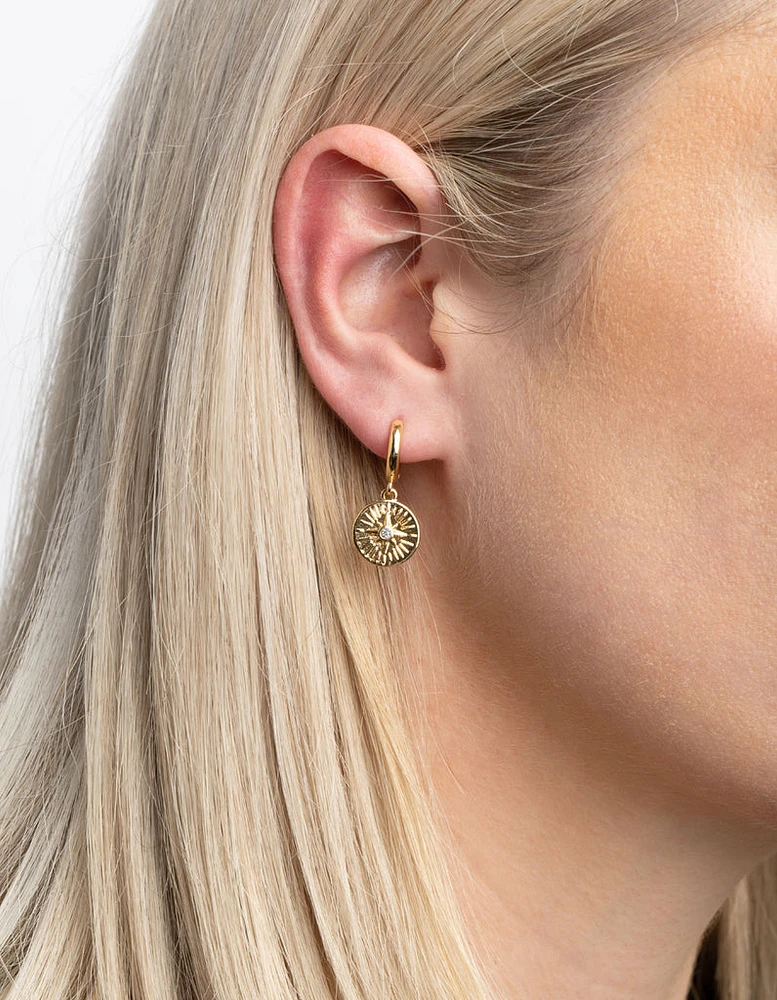 Gold Plated Celestial Huggie Hoop Earrings