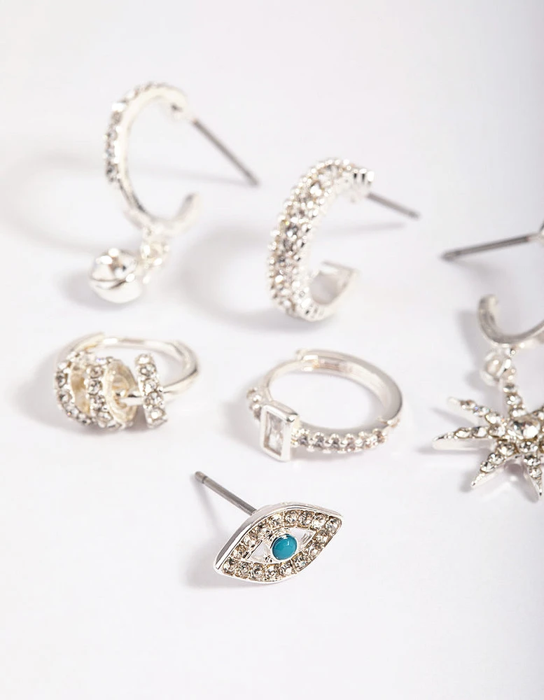 SIlver Plated Evil Eye & Star Earring Stack Pack