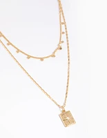 Gold Plated Disc Pendant Layered Necklace