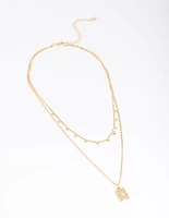 Gold Plated Disc Pendant Layered Necklace