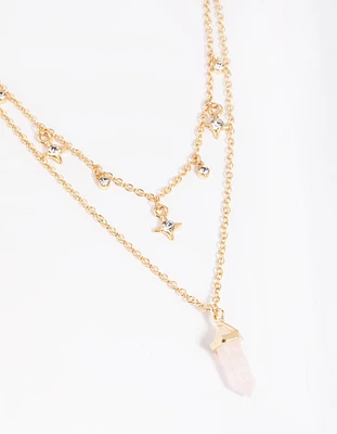 Gold Plated Star & Rose Quartz Layered Necklace