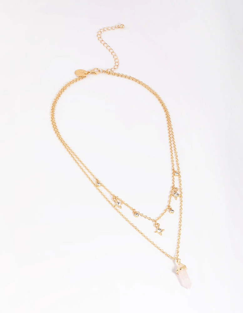 Gold Plated Star & Rose Quartz Layered Necklace