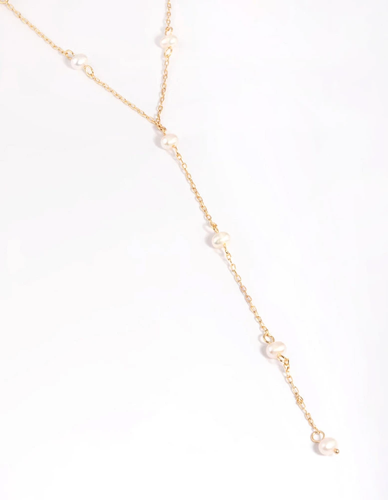 Gold Plated Freshwater Pearl Lariat Necklace