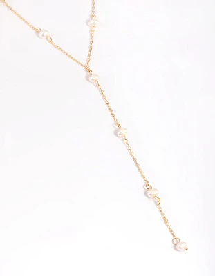 Gold Plated Freshwater Pearl Lariat Necklace